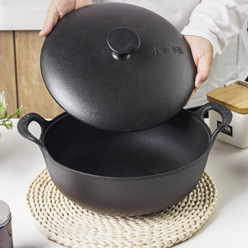 Dutch Oven Enamel - Multifunctional Cast Iron Flat-Bottomed Wok Soup