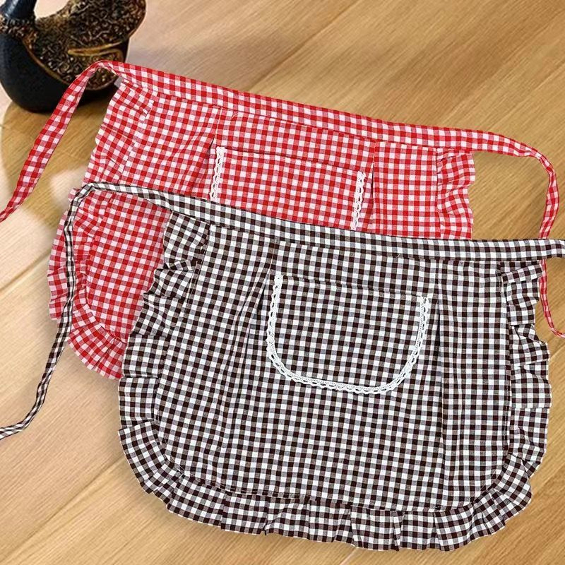Home Cooking On - Half Waist Square Check Apron Cotton