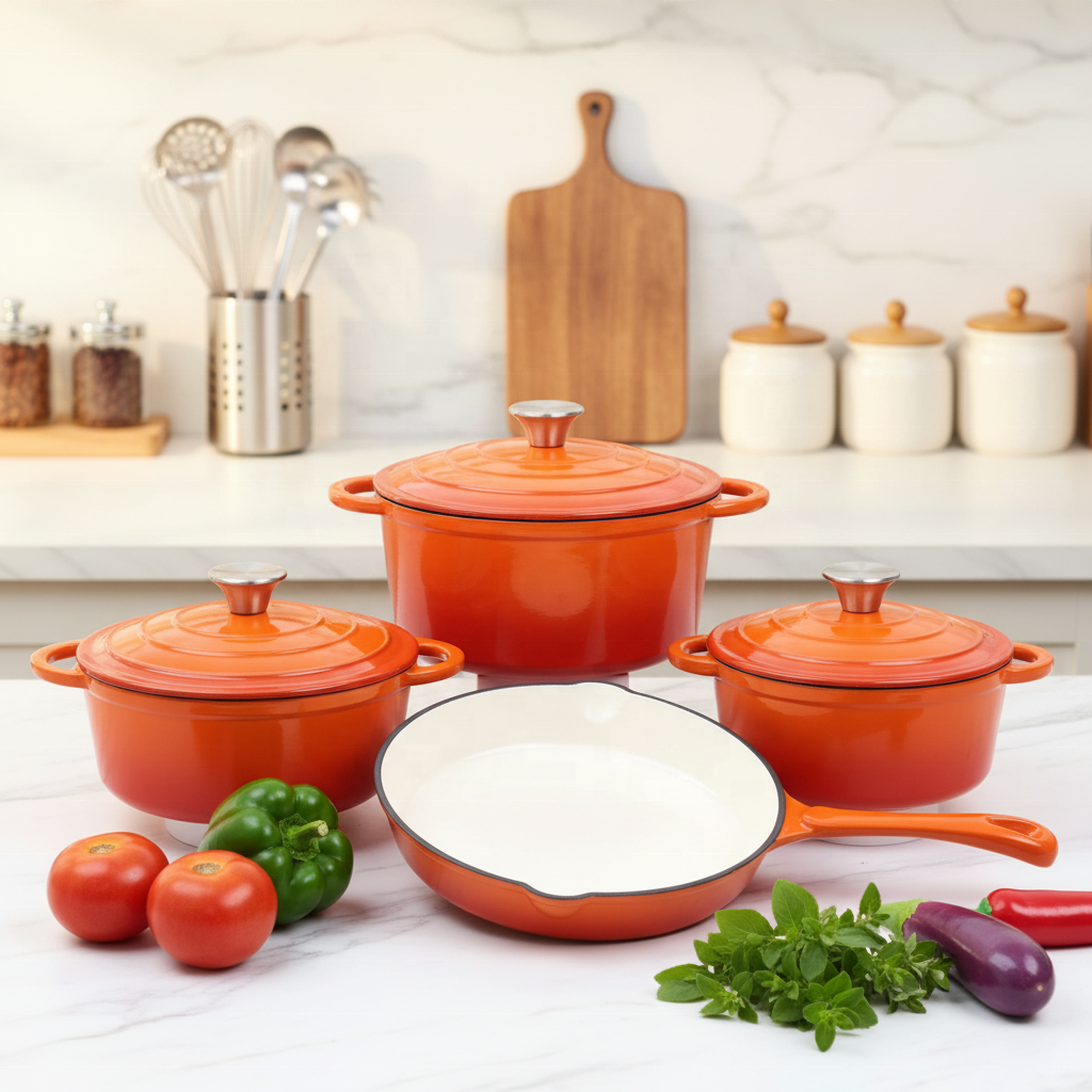 Dutch Oven Enamel - 7-piece Modern Durable Enamel Cast Iron