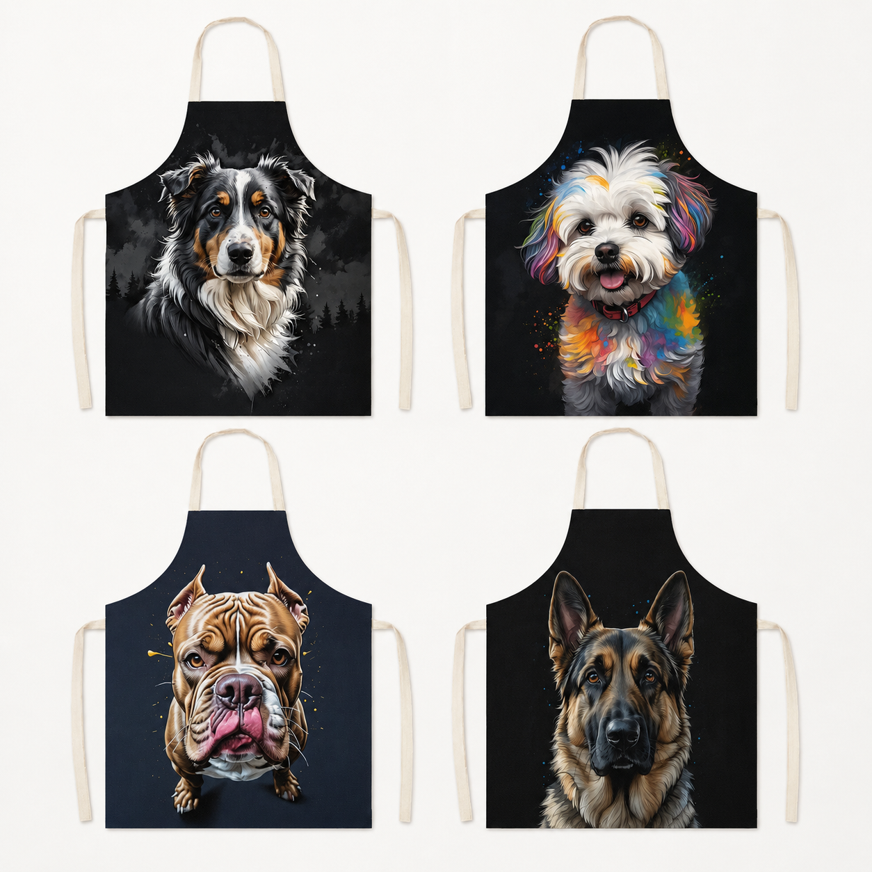 Home Cooking For Dogs - Artistic Dog Portrait Linen Sleeveless Apron