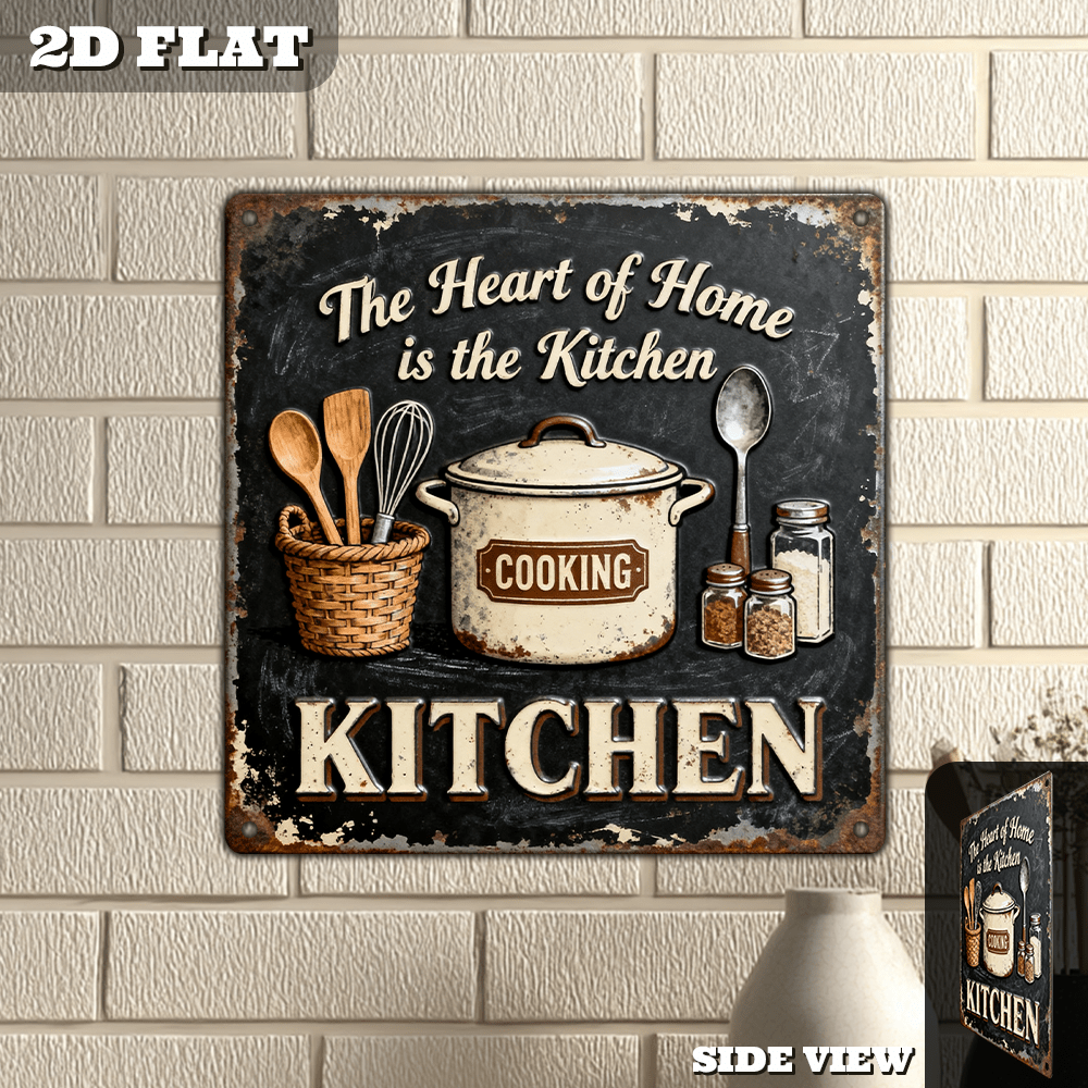 Home Cooking Kitchen - Vintage Metal Kitchen Wall Decor Sign