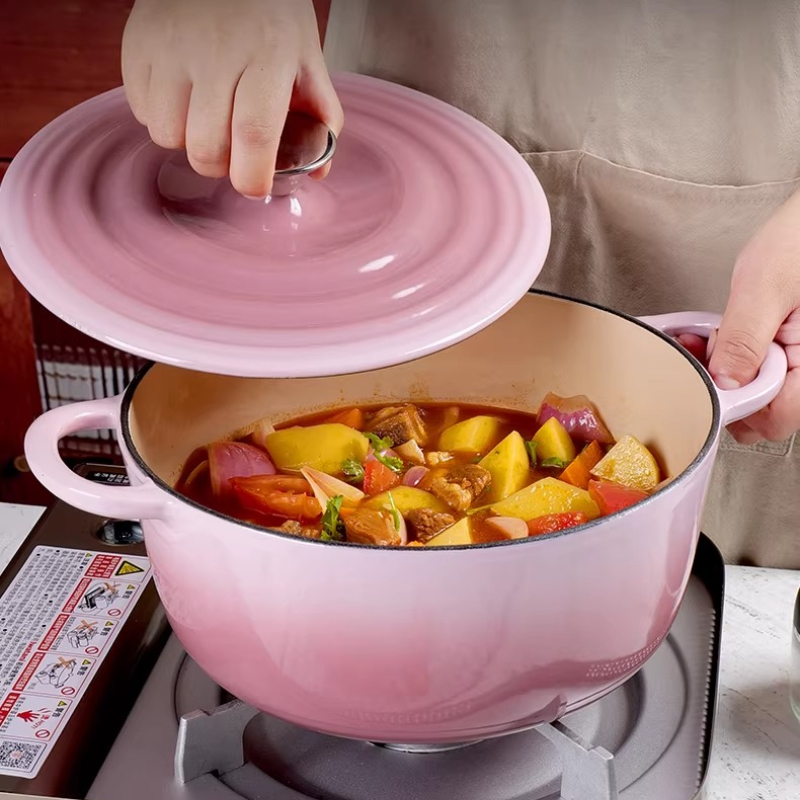 Dutch Oven Enamel - 22/24/26/28cm Gradation Pink Cast Iron Enameled
